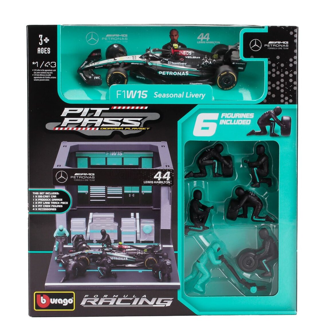 44 Hamilton W14 2023 Garage Diorama 1:43 Car Model with Pit Crew