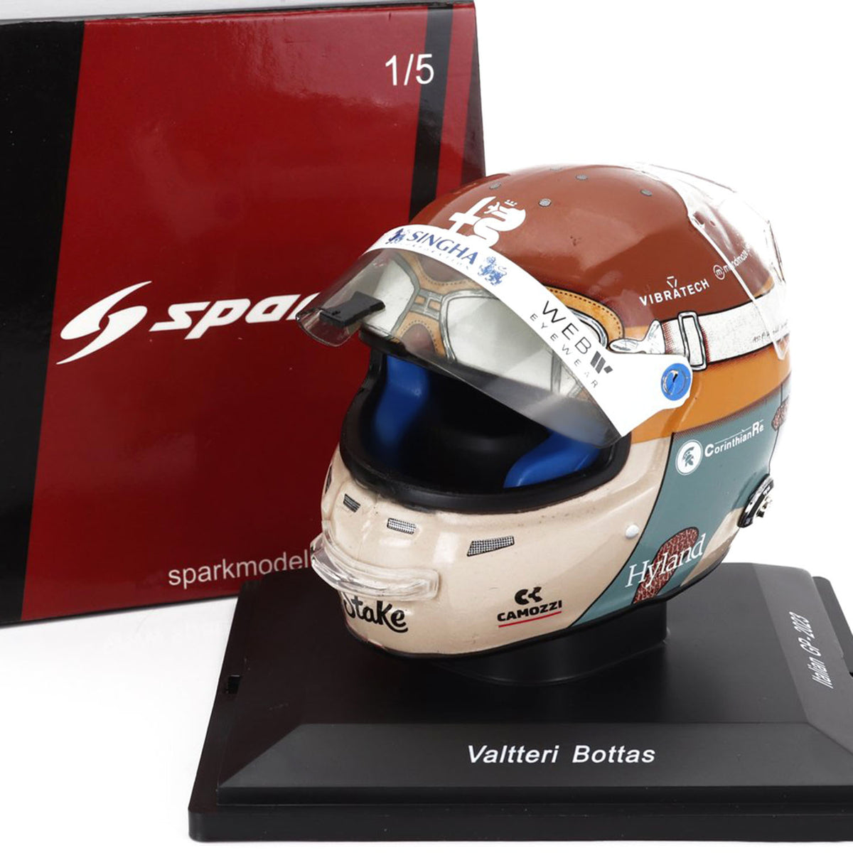 Alfa Romeo - #77 Bottas Monza GP 2023 1:5 Spark Mini Helmet - Mini Helmet - Fueler™ 
