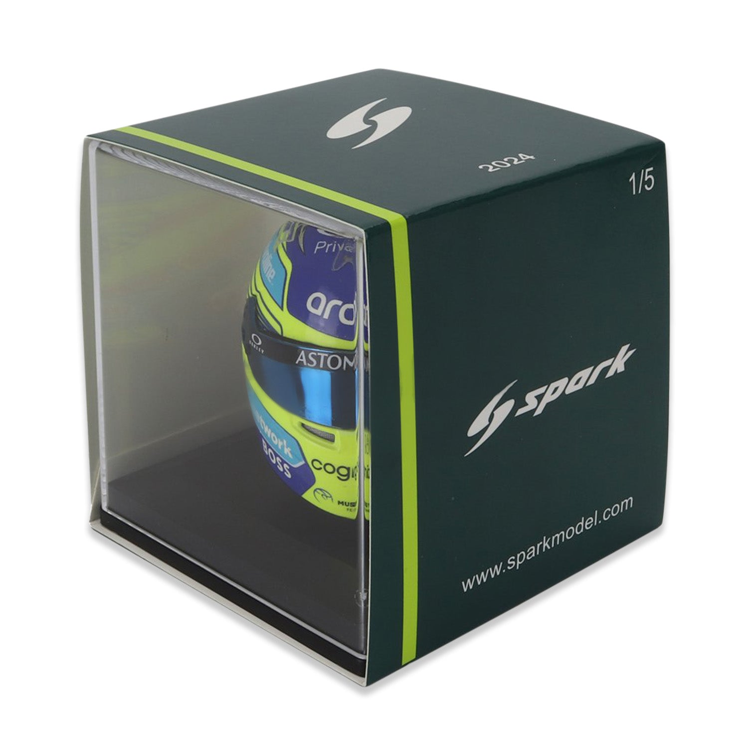 #14 Alonso 2024 1:5 Spark Mini Helmet - Aston Martin F1 - Fueler™ - 5HF139 - fueler.store - Collectibles