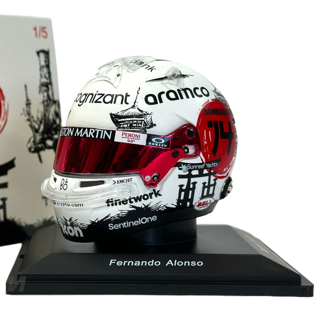 #14 Alonso Japan GP 2023 1:5 Spark Mini Helmet - Aston Martin F1 - Fueler™ - 5HF136 - fueler.store - Collectibles