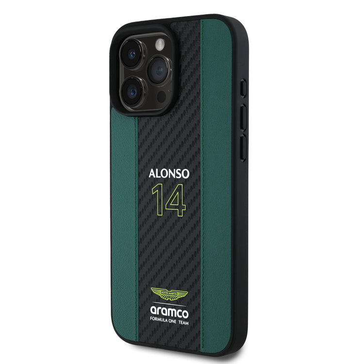 Aston Martin F1 - Alonso iPhone Case with Carbon Fiber Stripe - Accessories & Gifts - Fueler™ 