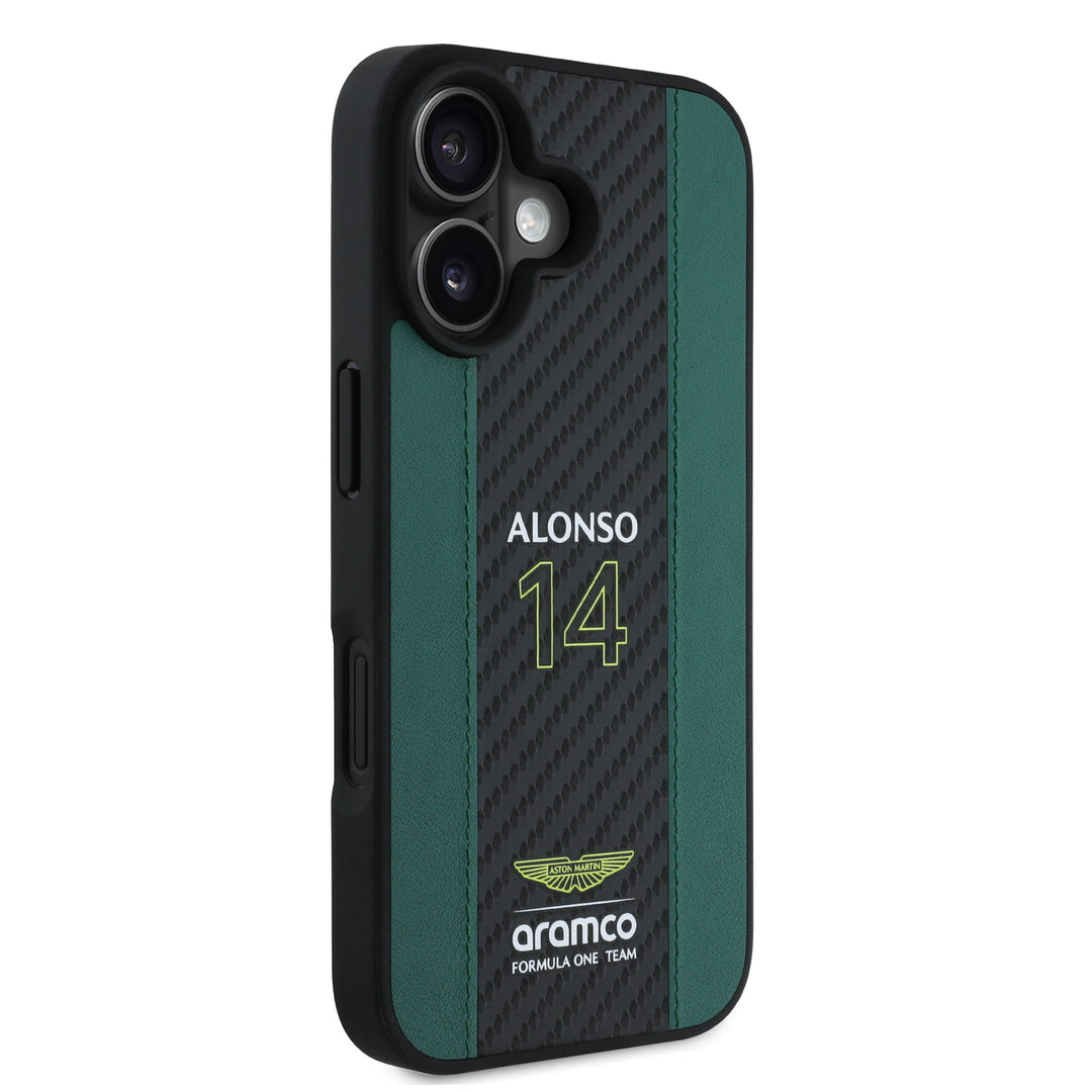 Aston Martin F1 - Alonso iPhone Case with Carbon Fiber Stripe - Accessories & Gifts - Fueler™ 