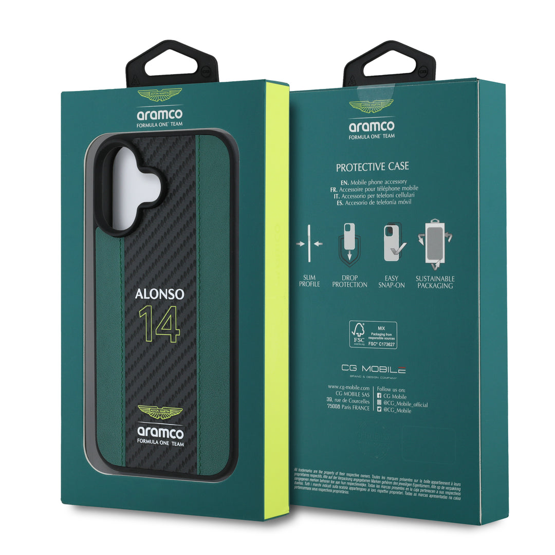 Aston Martin F1 - Alonso iPhone Case with Carbon Fiber Stripe - Accessories & Gifts - Fueler™ 
