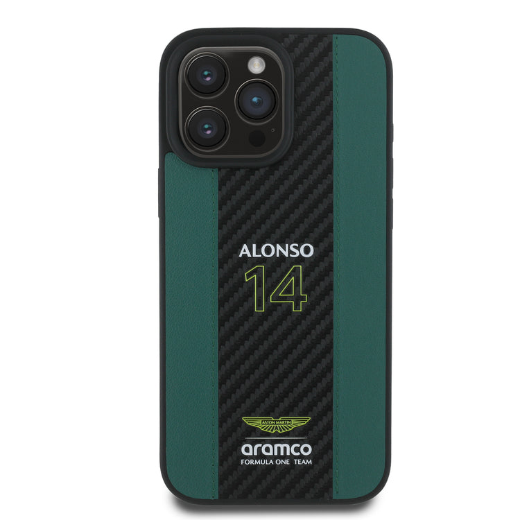Aston Martin F1 - Alonso iPhone Case with Carbon Fiber Stripe - Accessories & Gifts - Fueler™ 