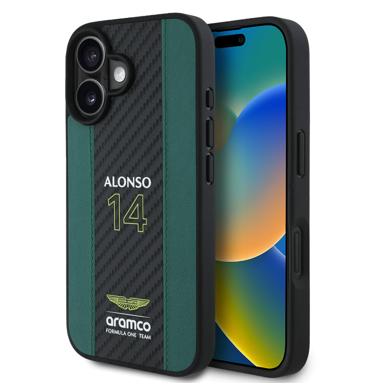 Aston Martin F1 - Alonso iPhone Case with Carbon Fiber Stripe - Accessories & Gifts - Fueler™ 