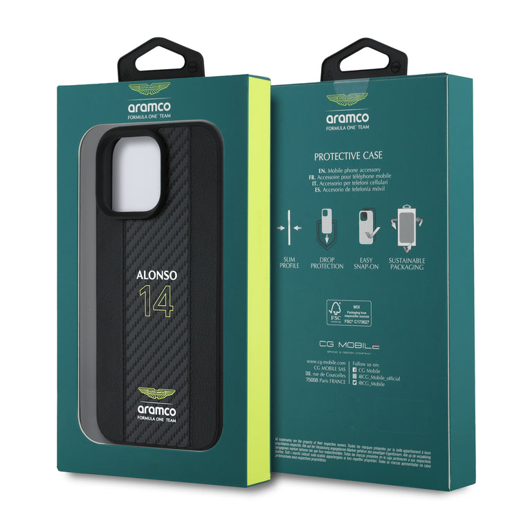 Alonso iPhone Case with Carbon Fiber Stripe - Aston Martin F1 - Fueler™ - ARHCP16LNCEAK-7205 - fueler.store - Accessories & Gifts