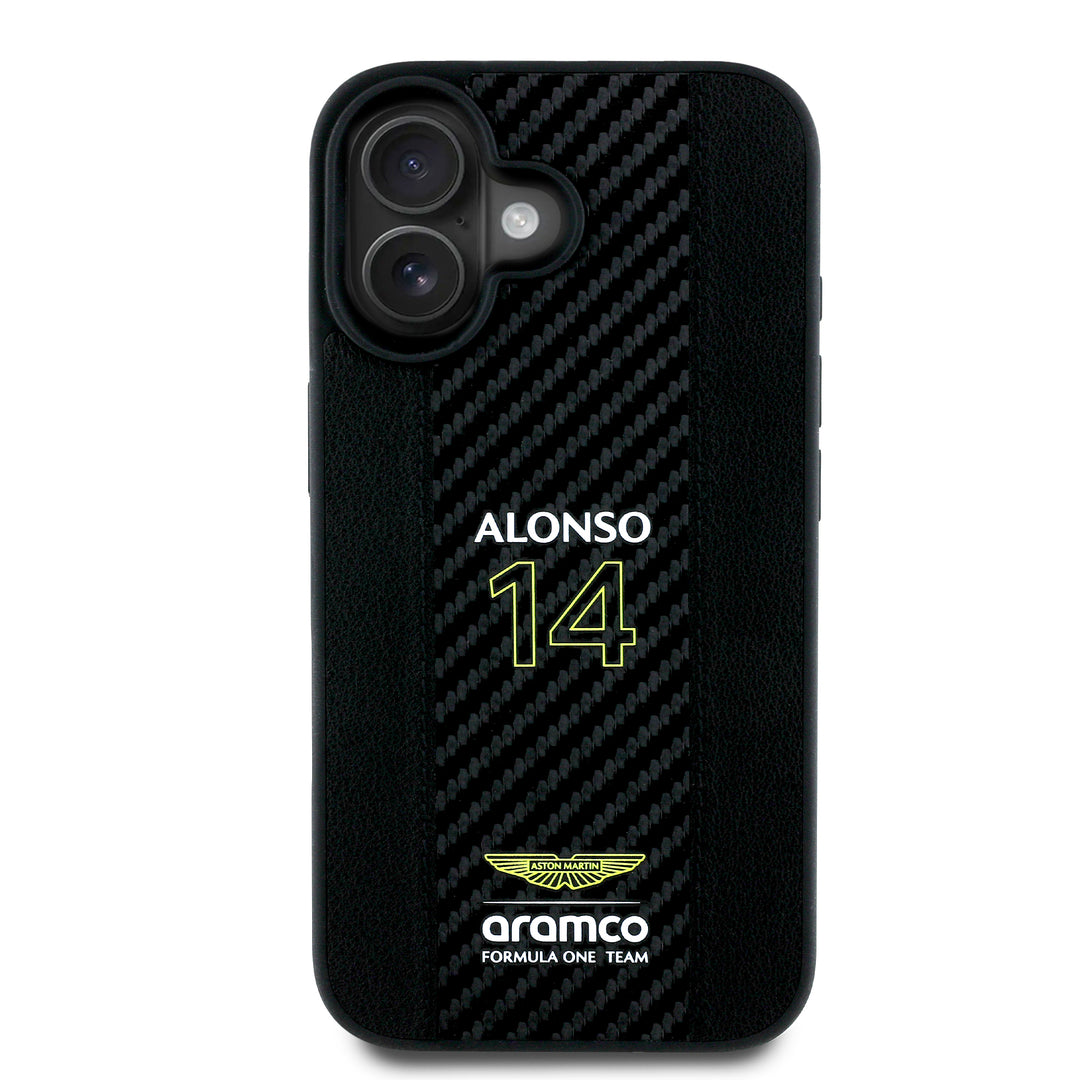 Alonso iPhone Case with Carbon Fiber Stripe - Aston Martin F1 - Fueler™ - ARHCP16SNCEAK-7182 - fueler.store - Accessories & Gifts