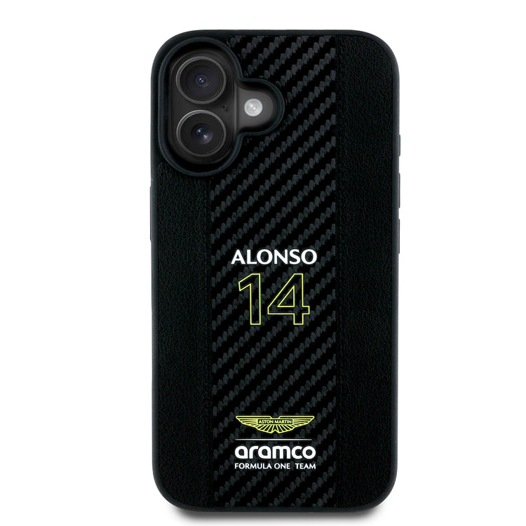 Alonso iPhone Case with Carbon Fiber Stripe - Aston Martin F1 - Fueler™ - ARHCP16SNCEAK-7182 - fueler.store - Accessories & Gifts