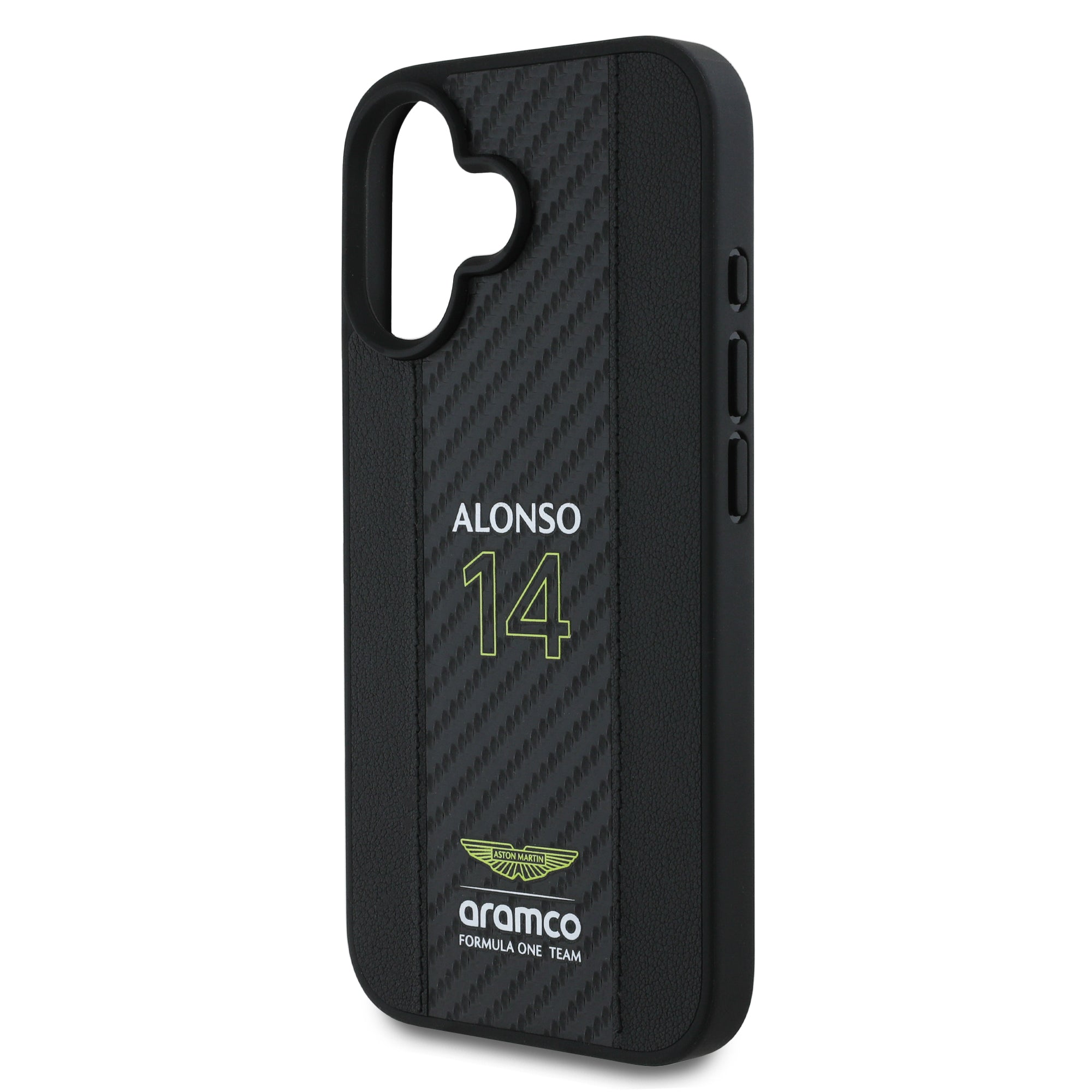 Alonso iPhone Case with Carbon Fiber Stripe - Aston Martin F1 - Fueler™ - ARHCP16SNCEAK-7182 - fueler.store - Accessories & Gifts