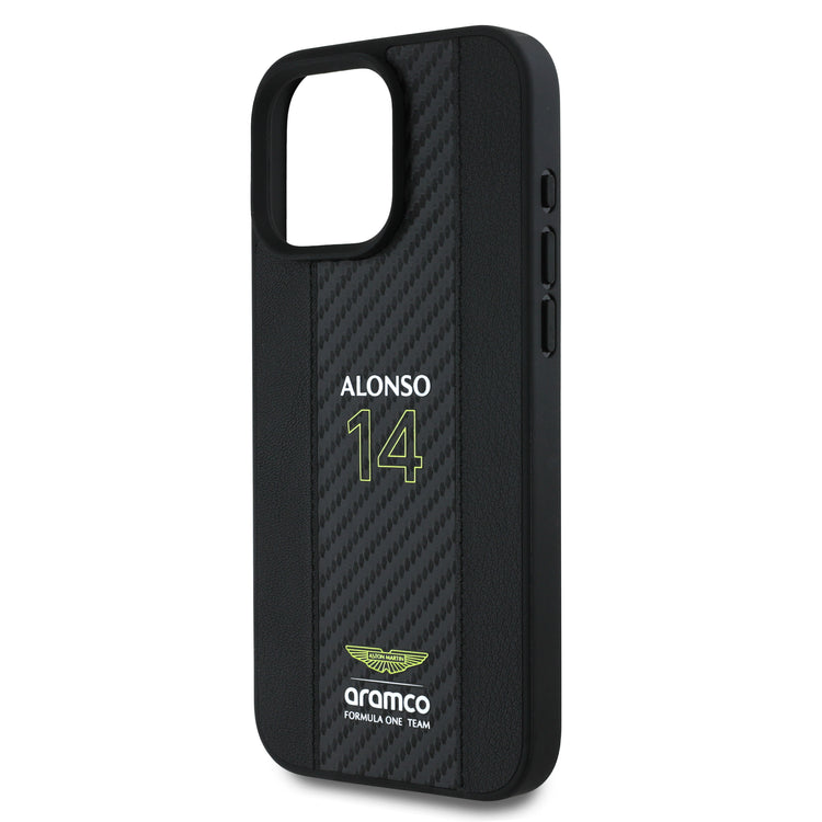 Alonso iPhone Case with Carbon Fiber Stripe - Aston Martin F1 - Fueler™ - ARHCP16SNCEAK-7182 - fueler.store - Accessories & Gifts