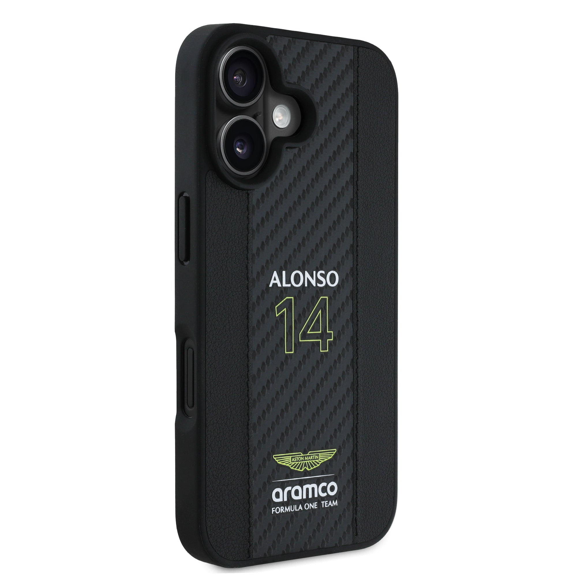 Alonso iPhone Case with Carbon Fiber Stripe - Aston Martin F1 - Fueler™ - ARHCP16SNCEAK-7182 - fueler.store - Accessories & Gifts