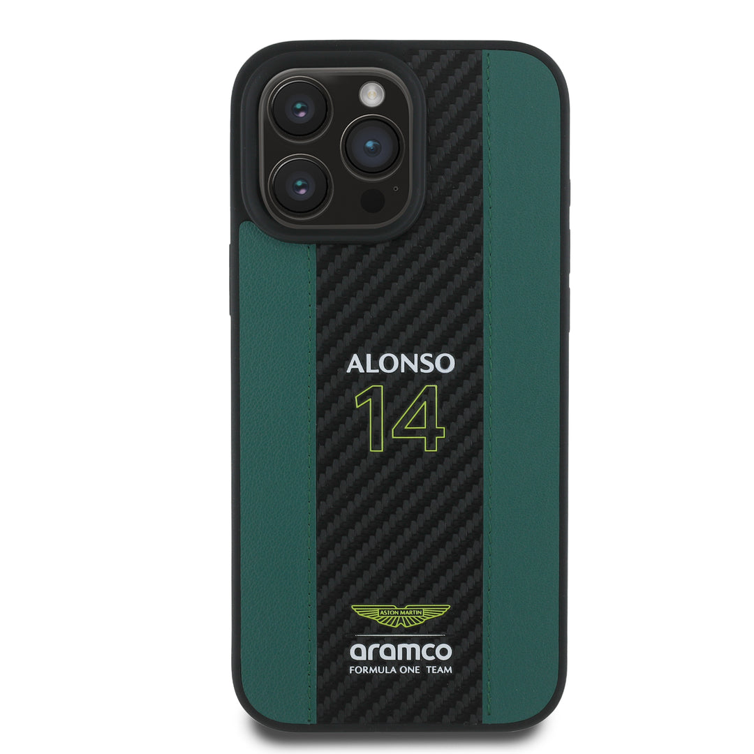 Alonso iPhone Case with Carbon Fiber Stripe - Aston Martin F1 - Fueler™ - ARHCP16SNCEAN-7007 - fueler.store - Accessories & Gifts