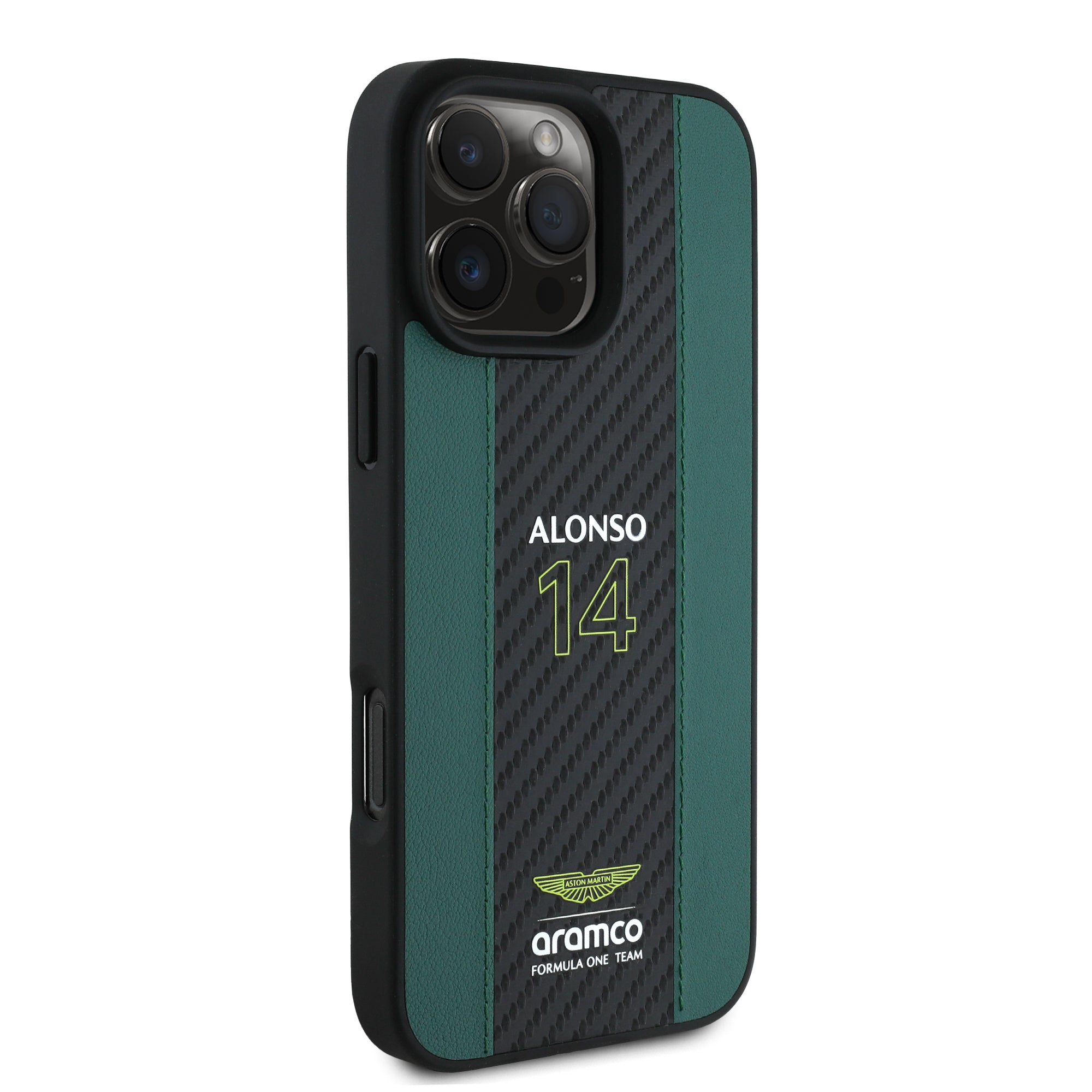 Alonso iPhone Case with Carbon Fiber Stripe - Aston Martin F1 - Fueler™ - ARHCP16SNCEAN-7007 - fueler.store - Accessories & Gifts