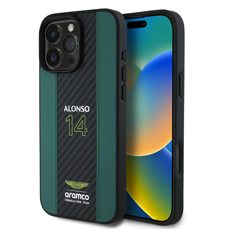 Alonso iPhone Case with Carbon Fiber Stripe - Aston Martin F1 - Fueler™ - ARHCP16SNCEAN-7007 - fueler.store - Accessories & Gifts