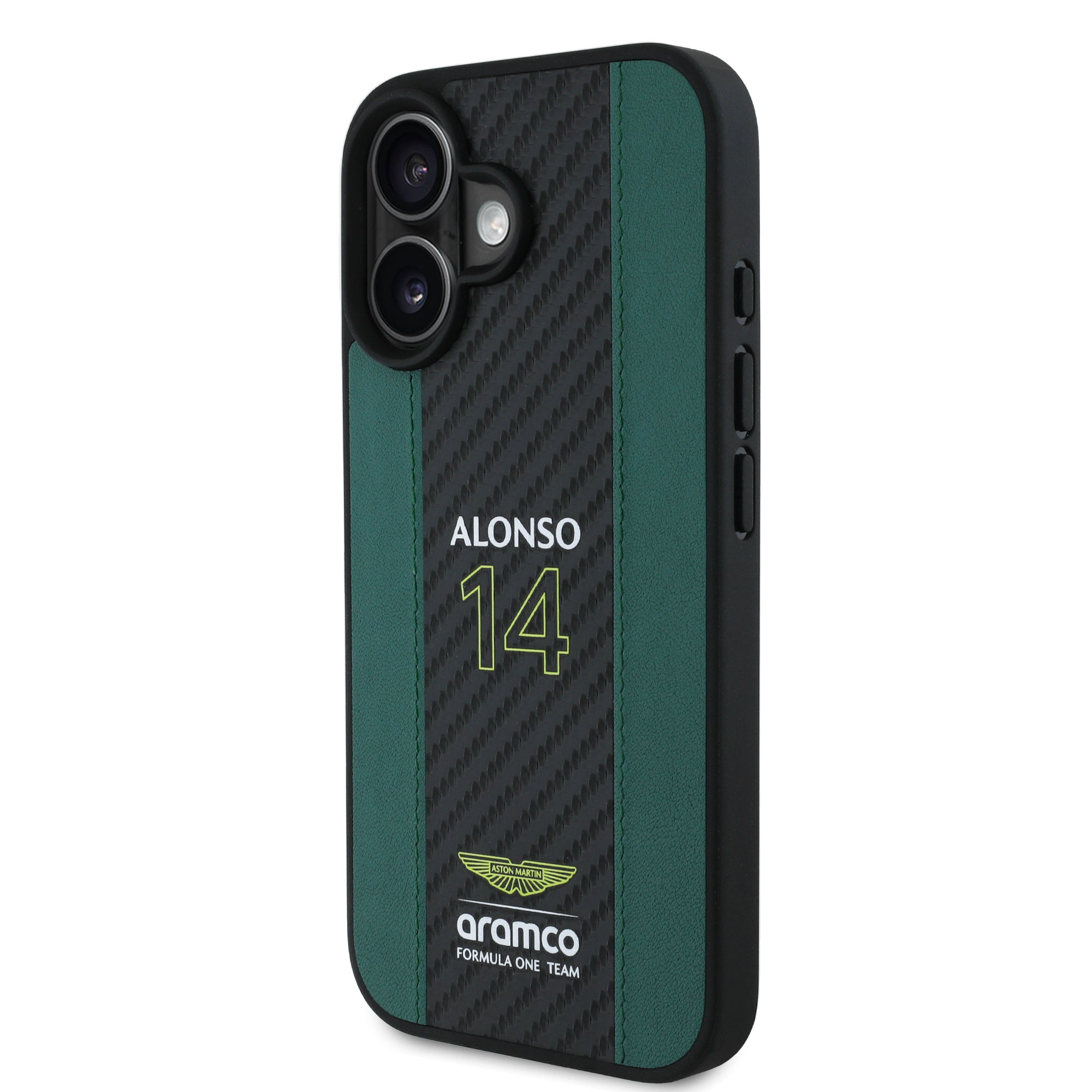 Alonso iPhone Case with Carbon Fiber Stripe - Aston Martin F1 - Fueler™ - ARHCP16SNCEAN-7007 - fueler.store - Accessories & Gifts