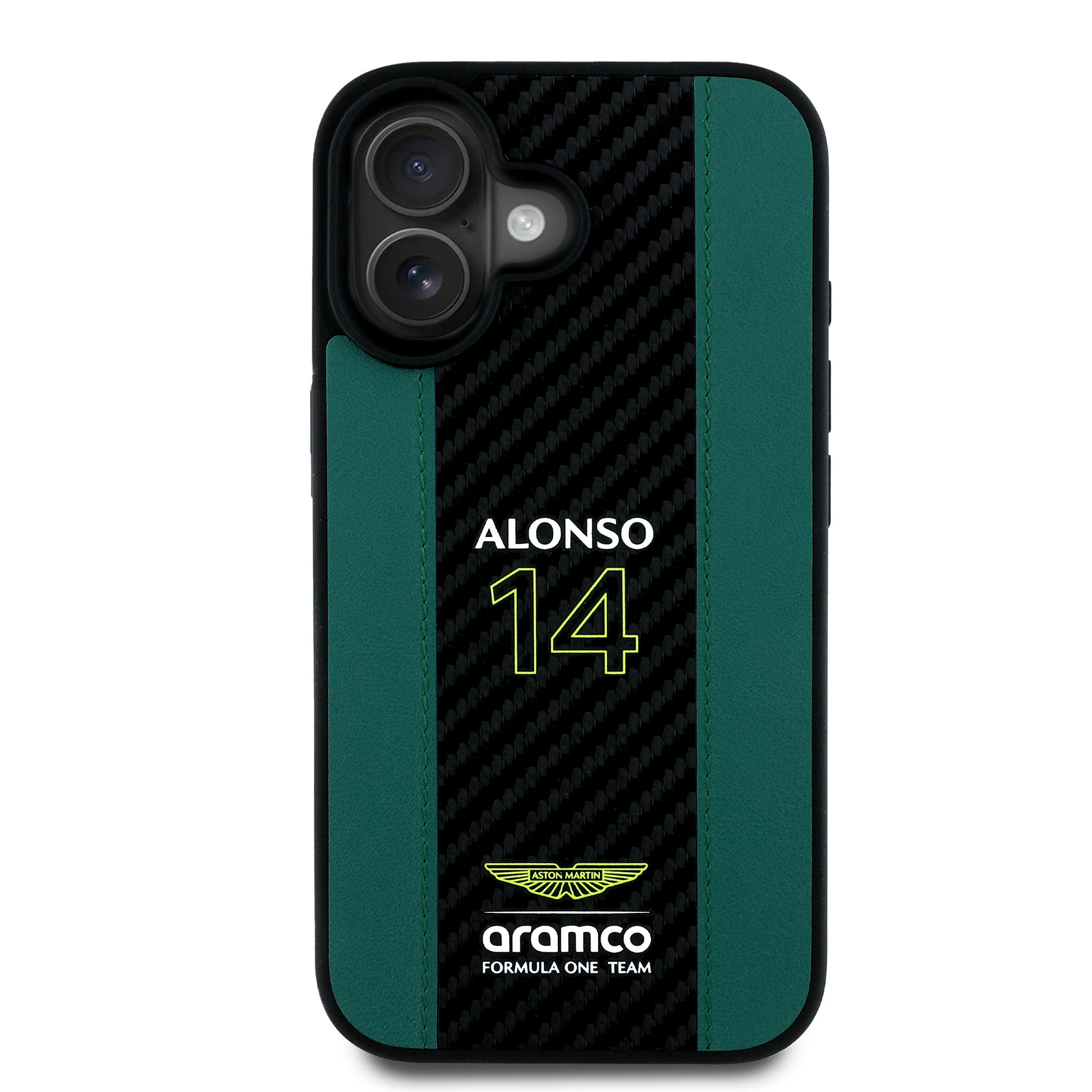 Alonso iPhone Case with Carbon Fiber Stripe - Aston Martin F1 - Fueler™ - ARHCP16SNCEAN-7007 - fueler.store - Accessories & Gifts