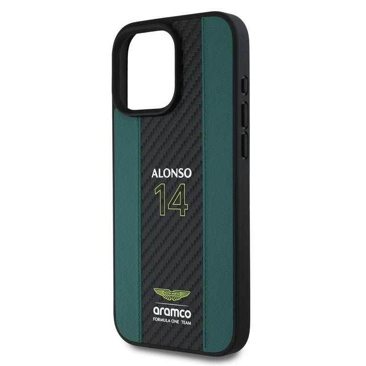 Alonso iPhone Case with Carbon Fiber Stripe - Aston Martin F1 - Fueler™ - ARHCP16SNCEAN-7007 - fueler.store - Accessories & Gifts