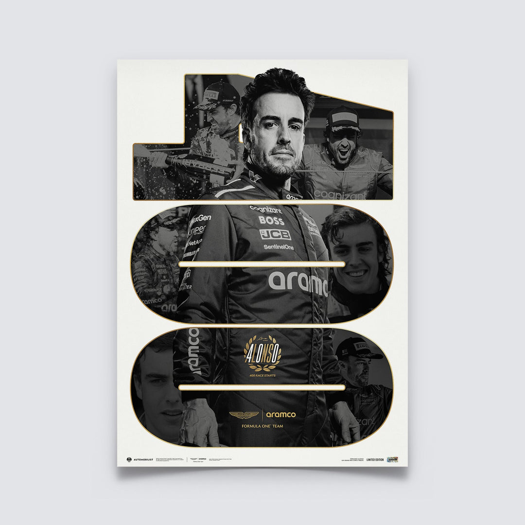 Fernando Alonso 400 Race Starts | Collector’s Edition Poster | Large - Aston Martin F1 - Fueler™ - PROD01005019 - fueler.store - Poster