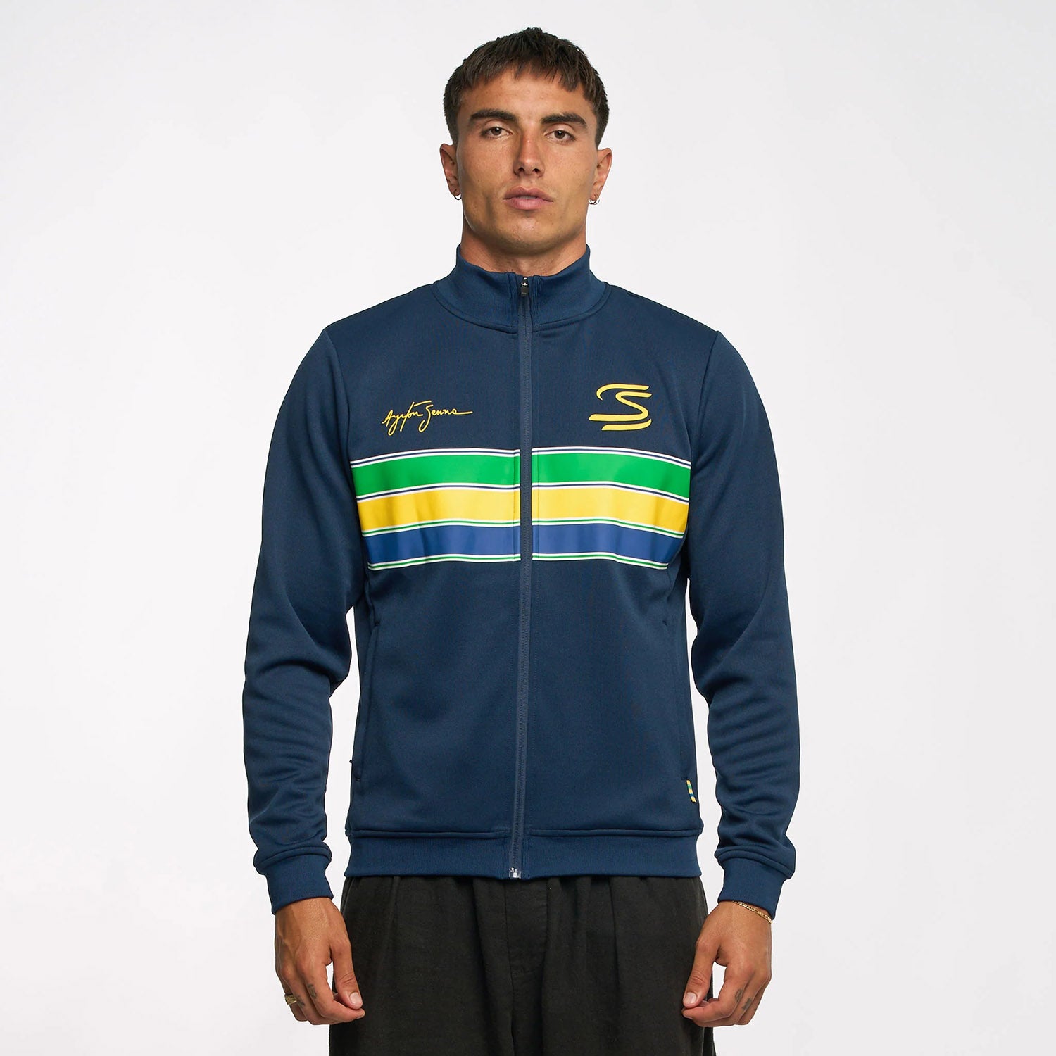Retro Stripe Jacket - Ayrton Senna - Fueler™ - ASLE04001-NVY-S - fueler.store - Jacket