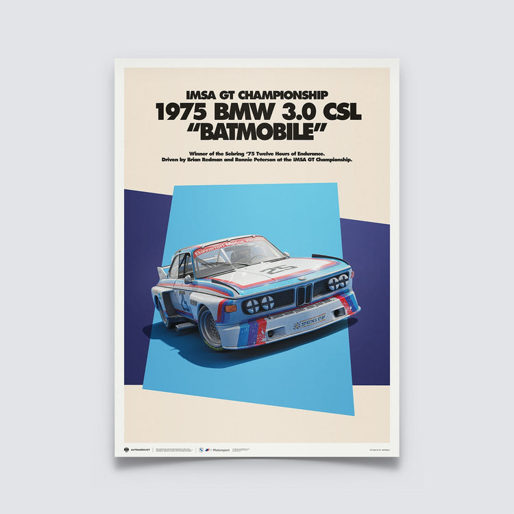 BMW Motorsport - BMW 3.0 CSL "Batmobile" 1975 | BMW Art Car Series | Large - Poster - Fueler™ 
