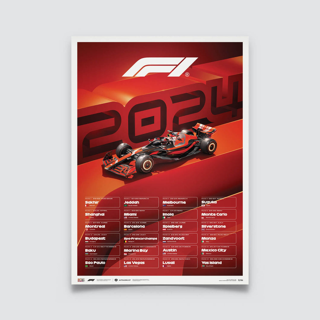 F1 World Championship Race Calendar - 2024 | Mini Edition - Formula 1 - Fueler™ - PROD01004806 - fueler.store - Poster