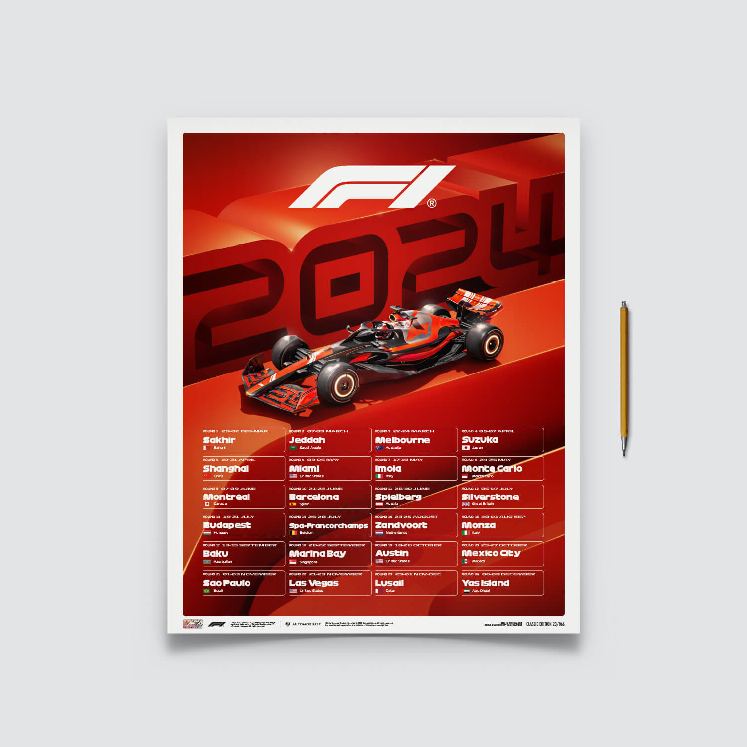 World Championship Race Calendar - 2024 | Large - Formula 1 - Fueler™ 