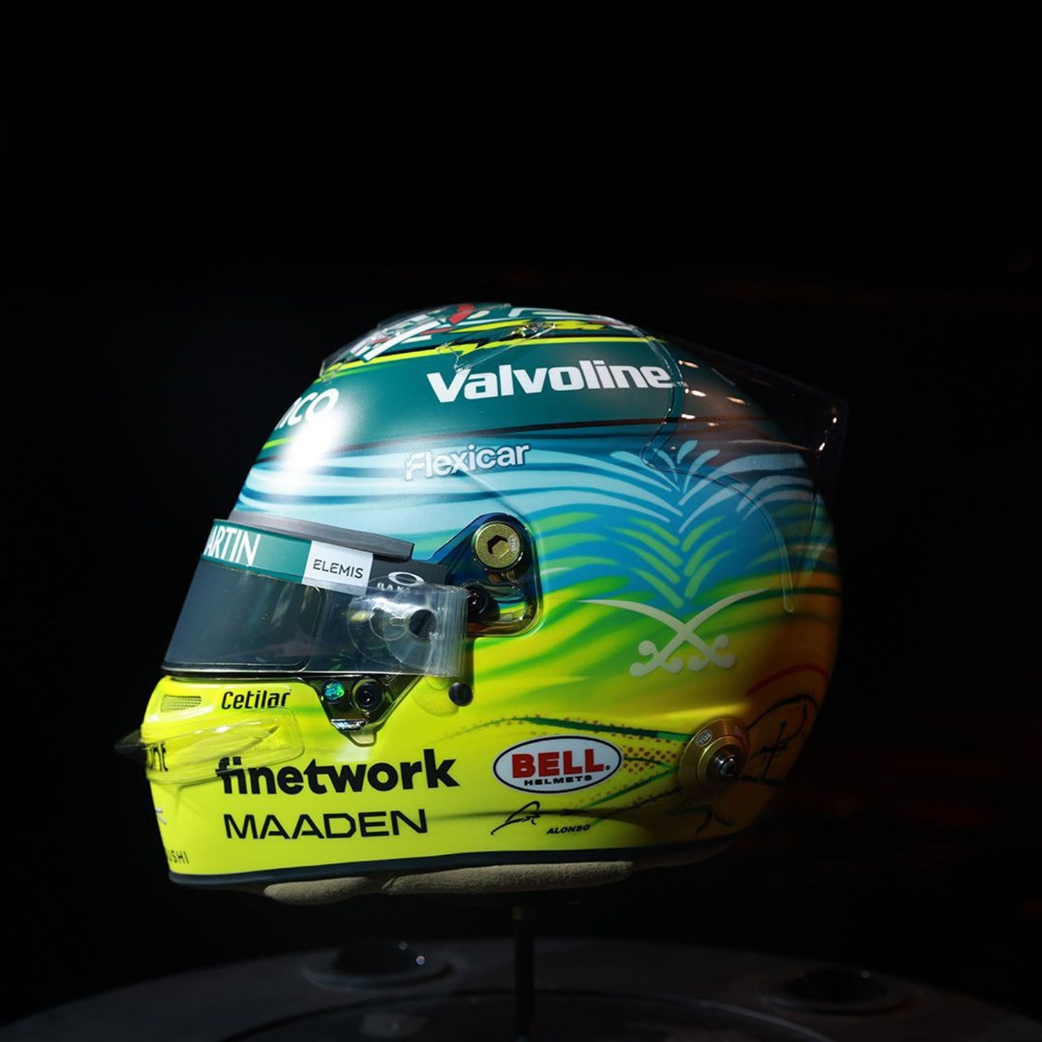 14 Alonso Saudi Arabian GP 2025 1:2 Mini Helmet – Fueler