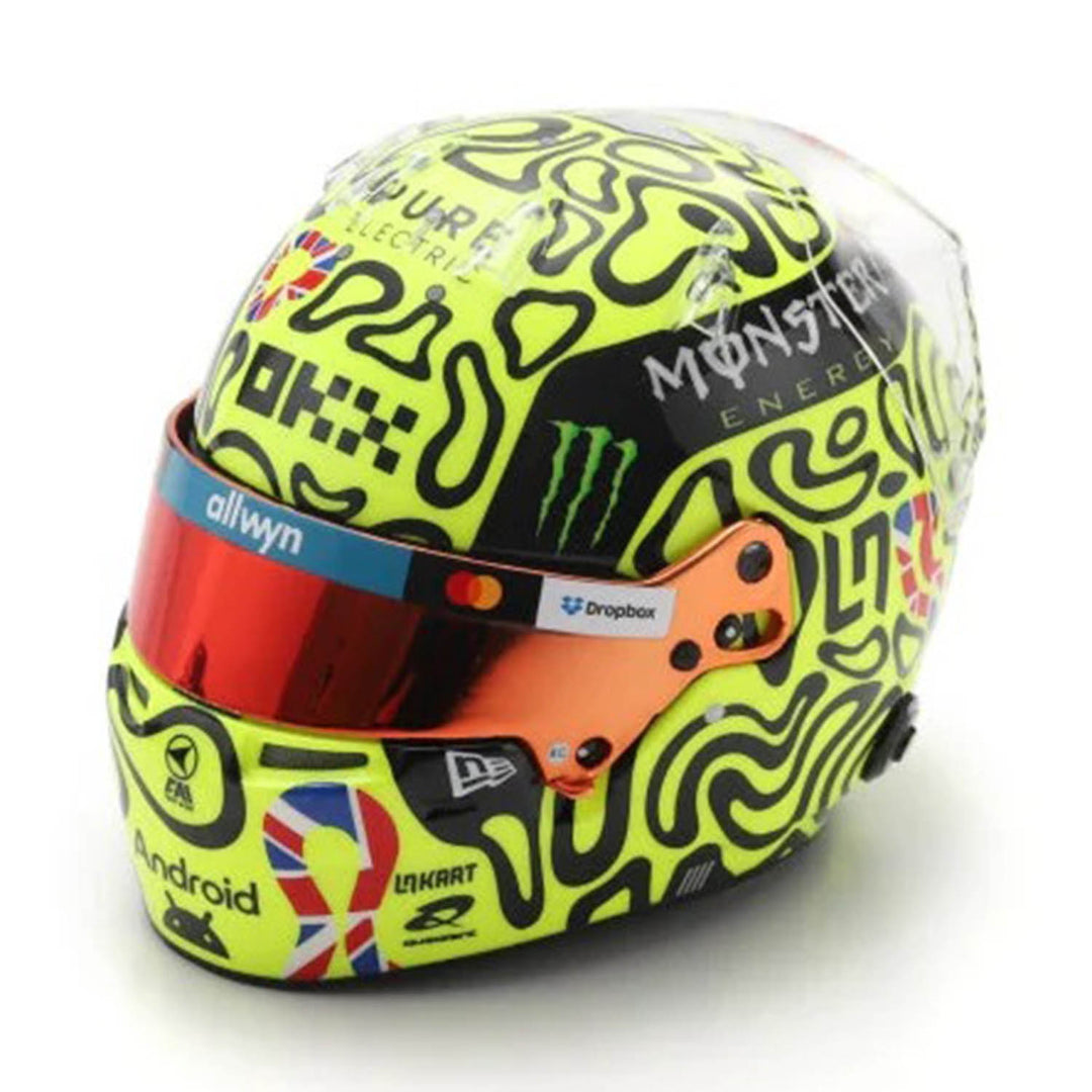 british racing green motorcycle helmet McLaren F1 #4 Norris British GP 2025 Winner 1:5 Mini Helmet