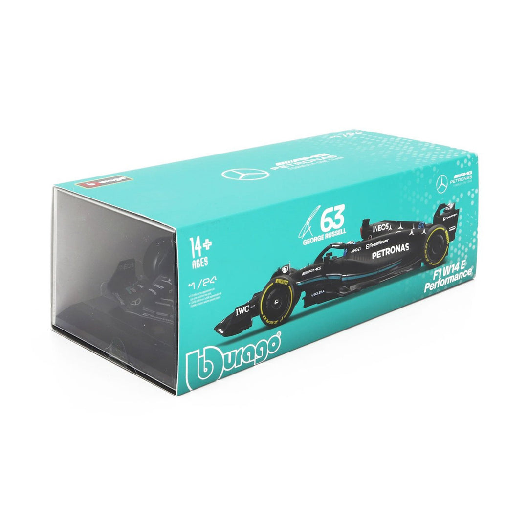 BURAGO MERCEDES GP 1/24 F1 W14 TEAM MERCEDES-AMG PETRONAS FORMULA ONE N SEASON 2023 GEORGE RUSSELL - WITH PILOT AND SHOWCASE