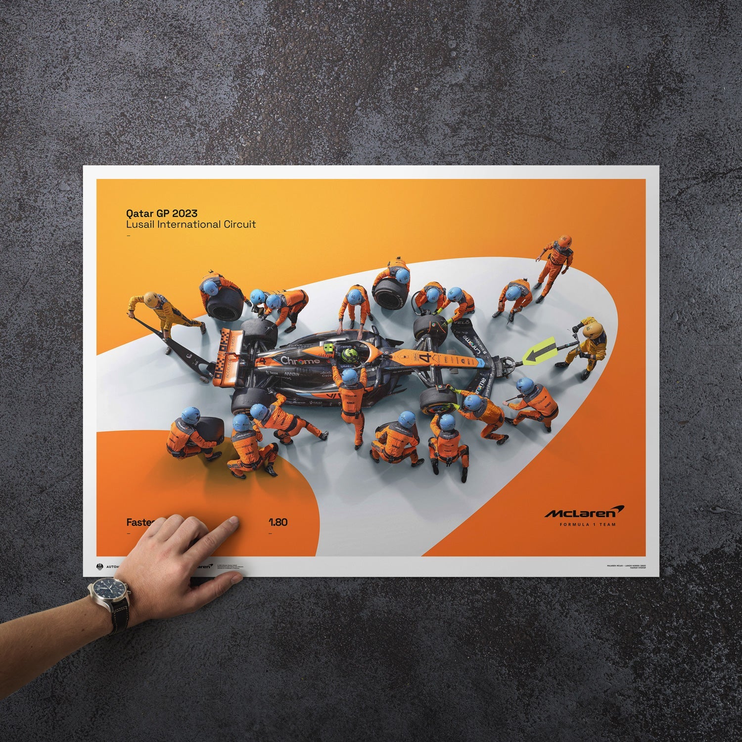 1.80 - World Record Fastest Pit Stop - 
2023 | Large - McLaren F1 - Fueler™ - PROD01004858 - fueler.store - Poster