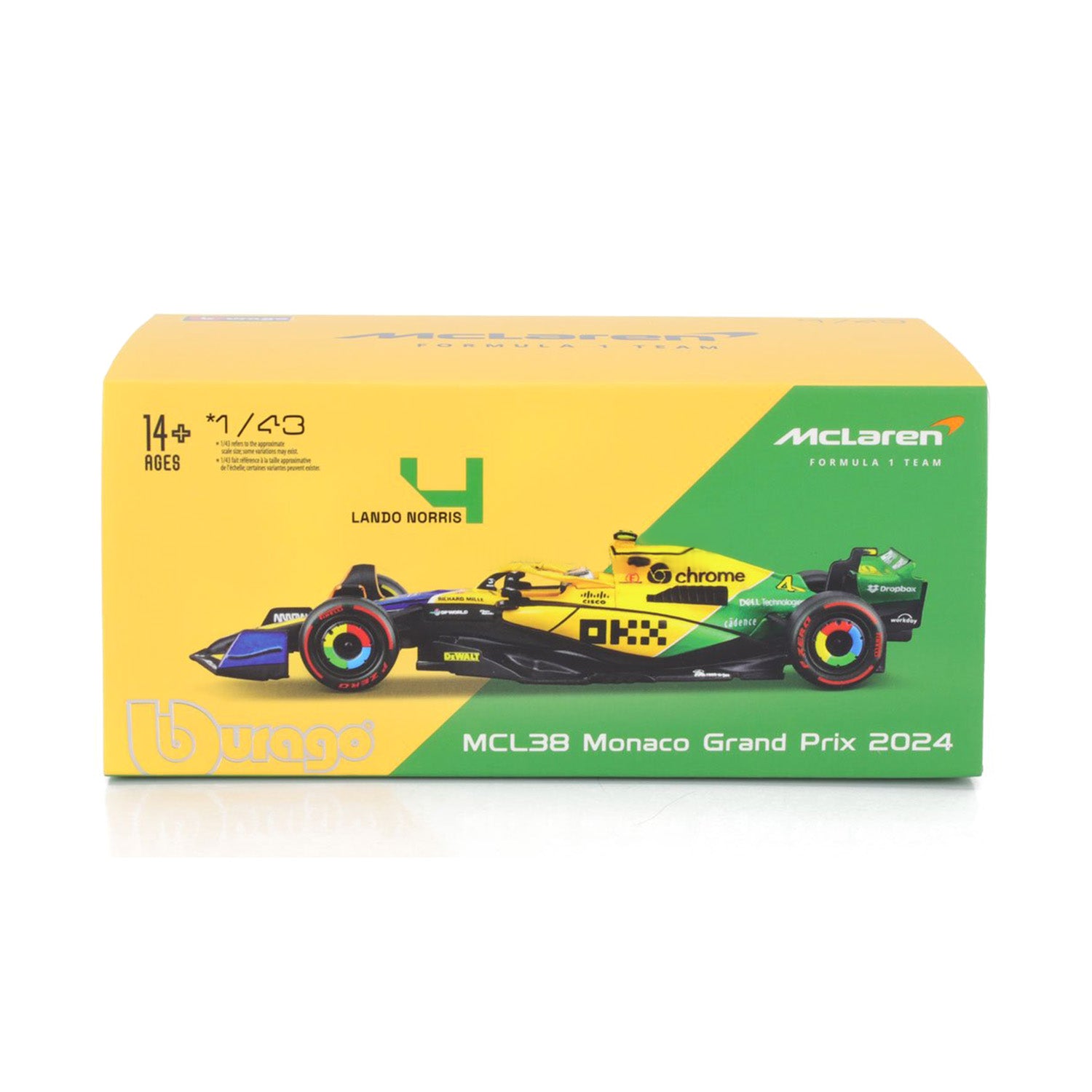 #4 Norris MCL38 Monaco GP Senna 30th Edition 1:43 Car Model - McLaren F1 - Fueler™ - 18-38215-N-SENNA - fueler.store - Car Model