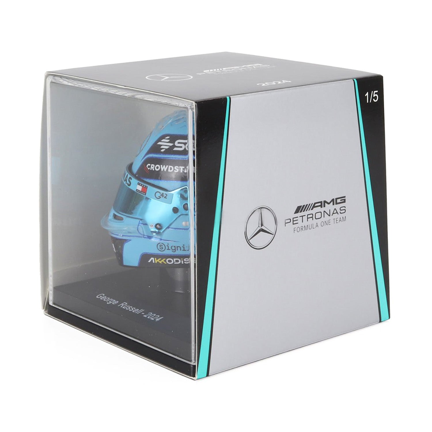 #63 Russell 2024 Season 1:5 Spark Mini Helmet - Mercedes-AMG Petronas - Fueler™ - 5HF146 - fueler.store - Collectibles