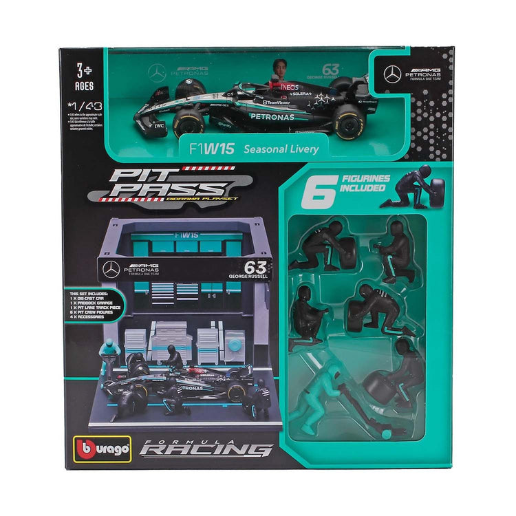 Mercedes-AMG Petronas - #63 Russell W14 Pit Stop Diorama 2023 1:43 Car Model Set - Car Model - Fueler™ 