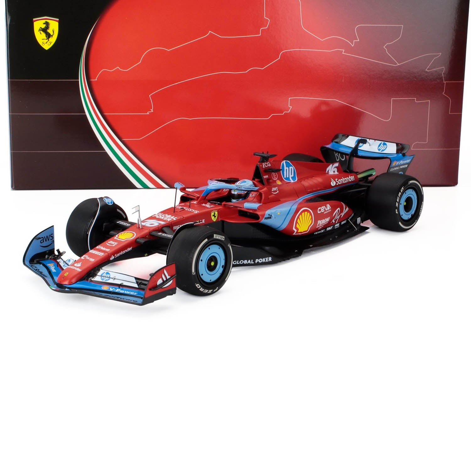 #16 Leclerc SF24 Miami GP 3rd Place 2024 1:18 Car Model - Scuderia Ferrari - Fueler™ - BBR241816B - fueler.store - Car Model