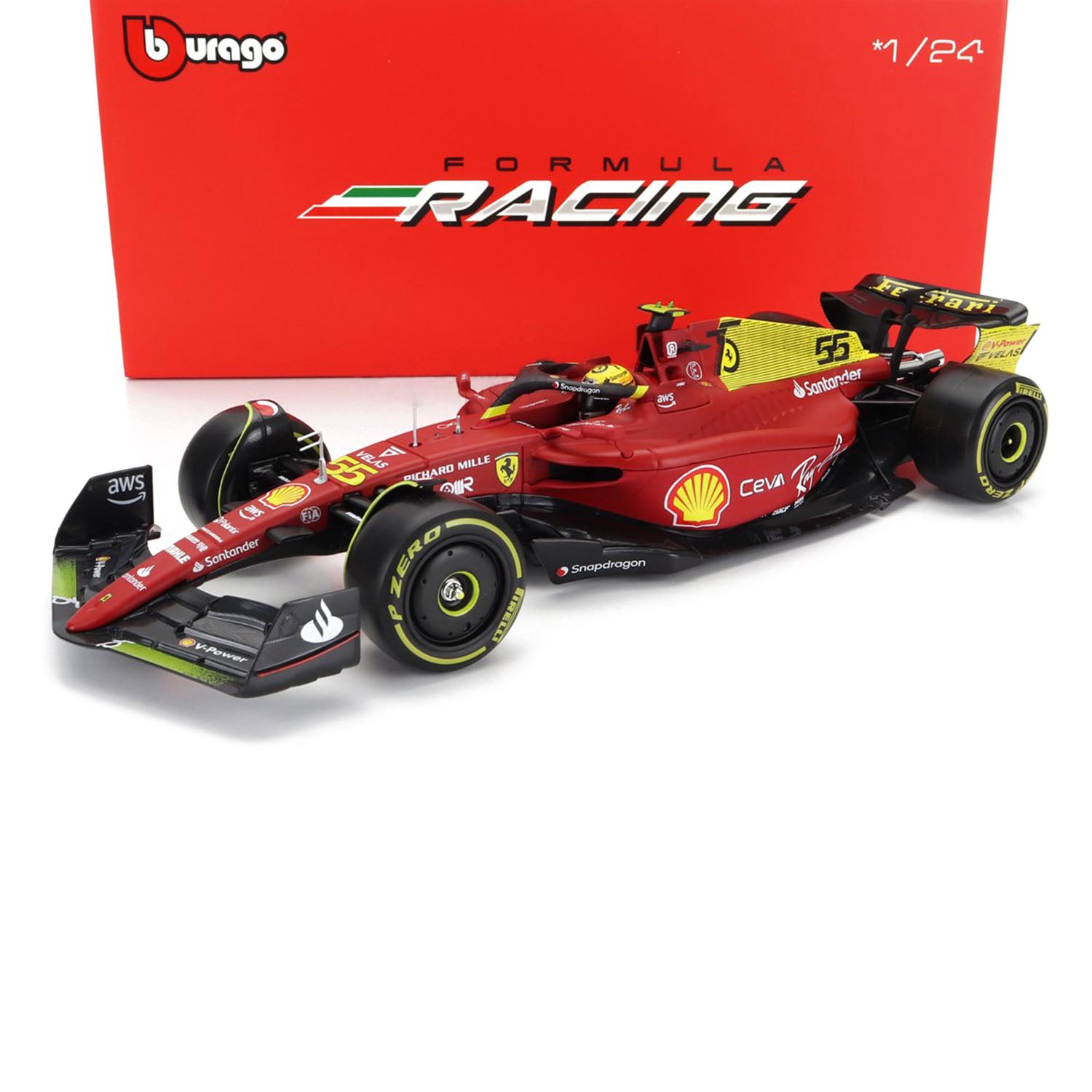 #55 Sainz 2022 SF75 Monza GP 1:24 Car Model - Scuderia Ferrari - Fueler™ 